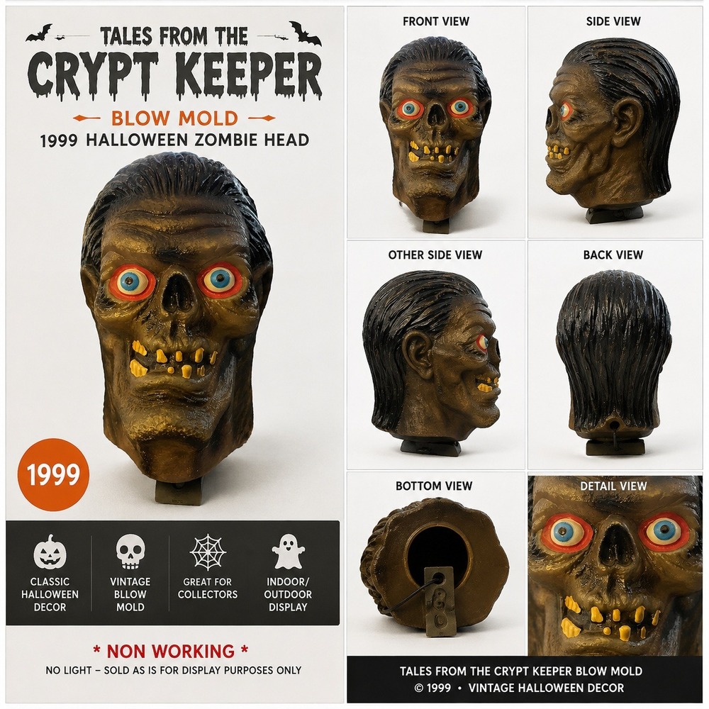 Vintage 1999 Tales from the Cryptkeeper Blow Mold Zombie Head Halloween Decor